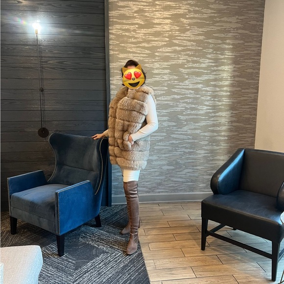 Custom $1K Real Fox Fur Plush Long Vest Gilet Jacket coat beige XL 12/14/16 mink - Picture 14 of 16